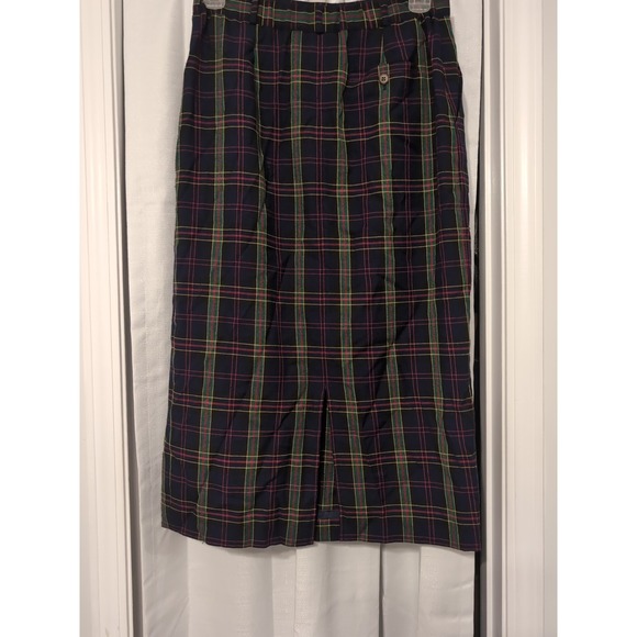 VTG Susan Bristol Plaid Maxi Skirt Sz 14 Navy Green 90s Academia Tartan Heritage - Picture 5 of 10